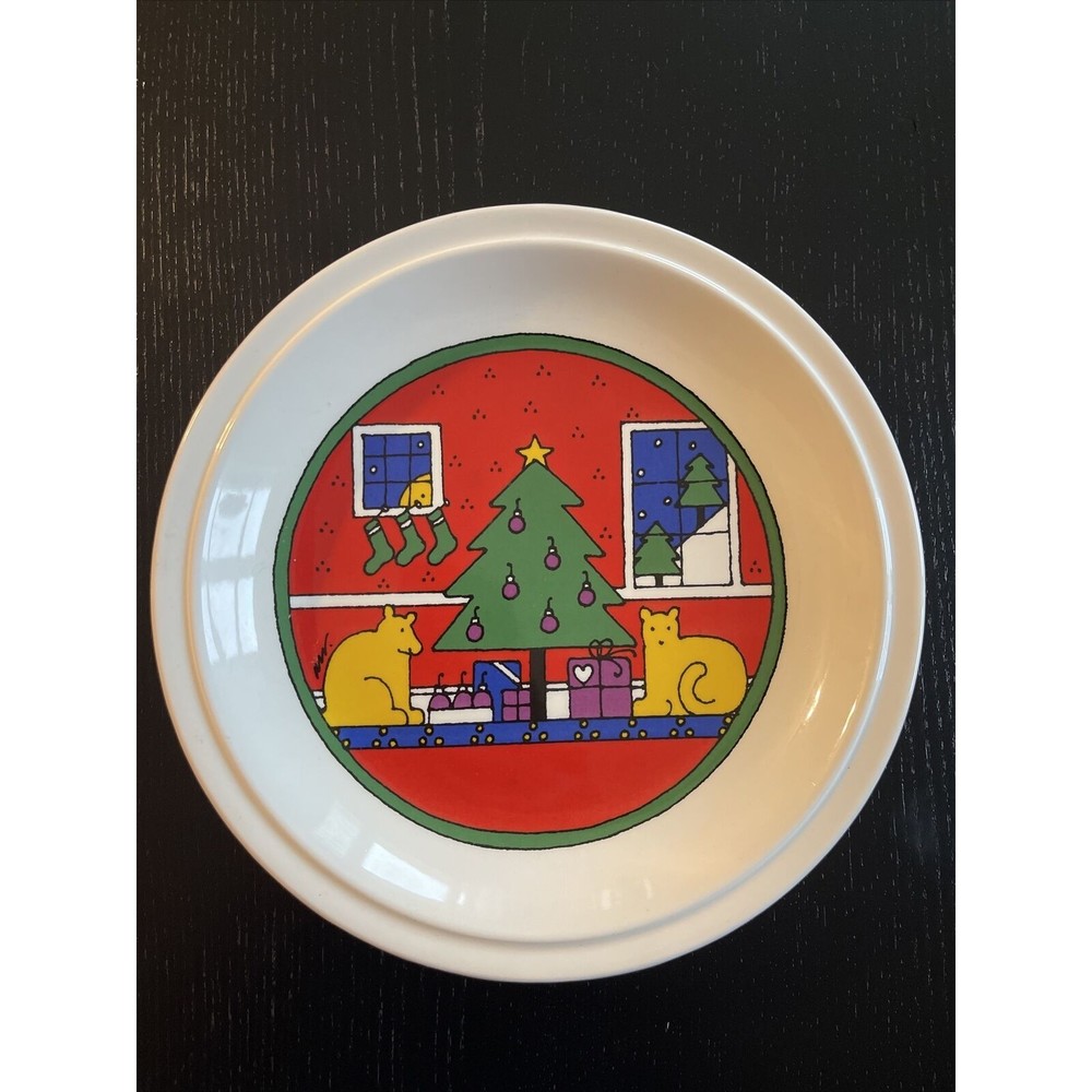 Houze England 1985 Christmas salad Dessert plate Cats & Tree motif Replacement